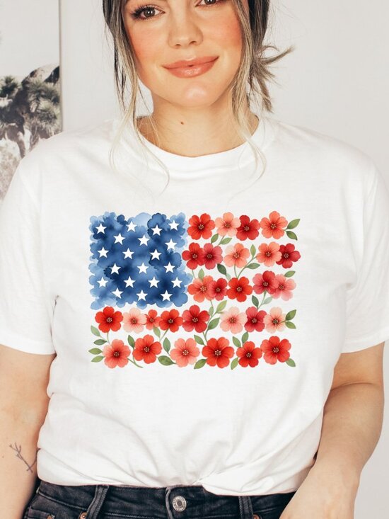 Tops - USA Floral American Flag NEW white short sleeve shirt